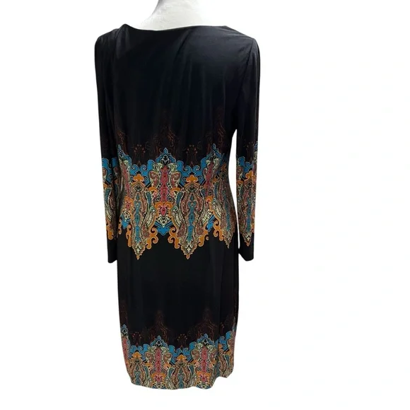 Carmen Marc Valvo Black Dress with Colorful Ornate Design - Picture 2 of 9